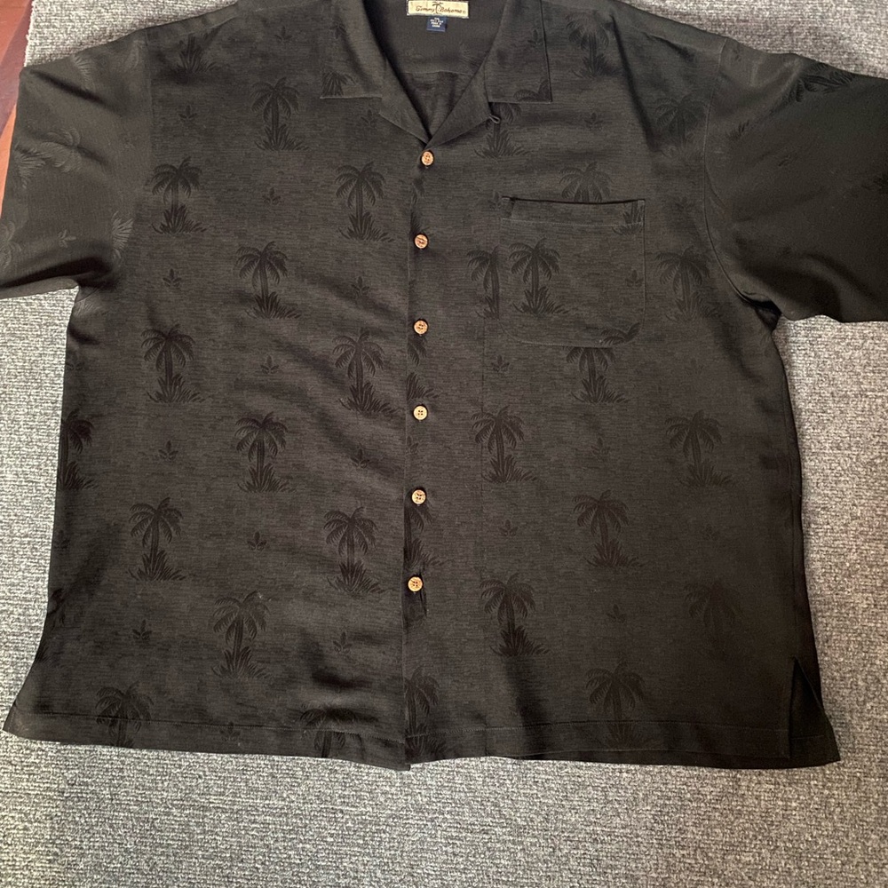 Tommy Bahama Black Palm Print button up 100% silk  shirt XXL